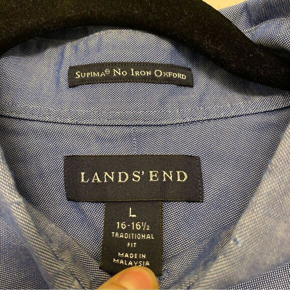 Lands End No Iron Pinpoint Oxford chambray style blue Shirt 16-16.5 mens Large - Picture 5 of 12